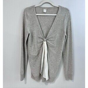J. CREW WOMEN'S TAN PULLOVER V-NECK CASHMERE CARDIGAN SWEATER w/BOW TIE FRONT M